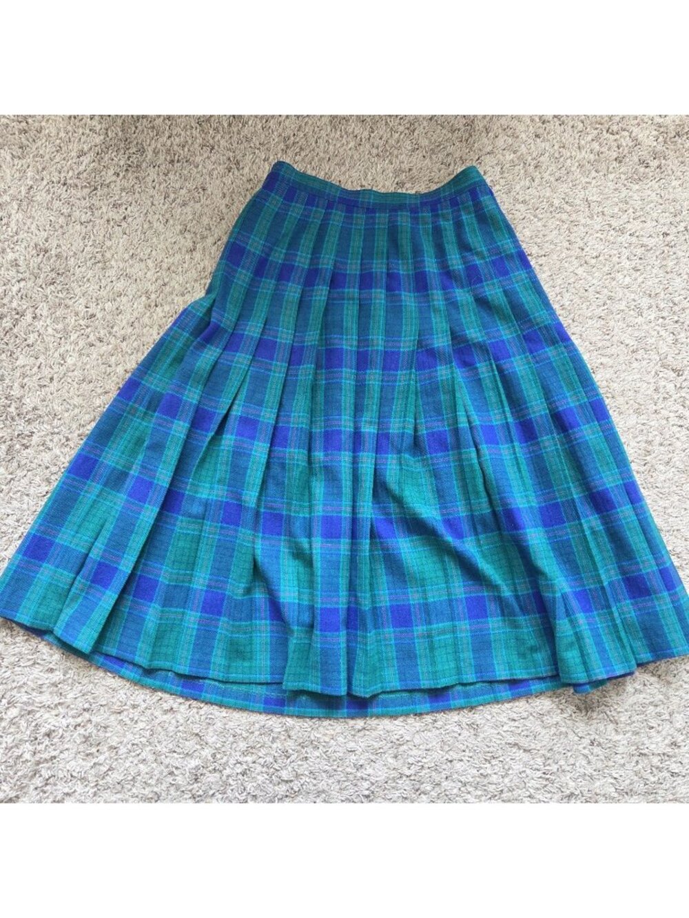 Vintage Pendleton Skirt Womens 10 Teal Green Pleated Wool Colorful